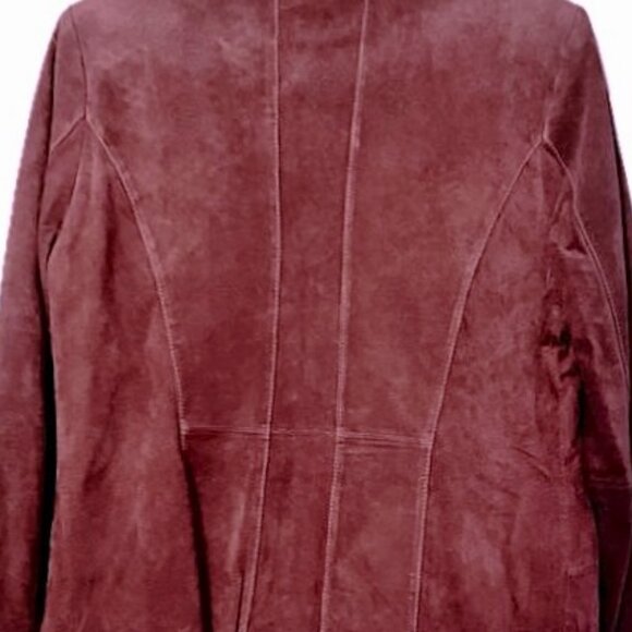 😊Monteray Bay Burgundy Suede Jacket Womens Sz 12 Antique Brass Studs Zip Pocket - Picture 10 of 10